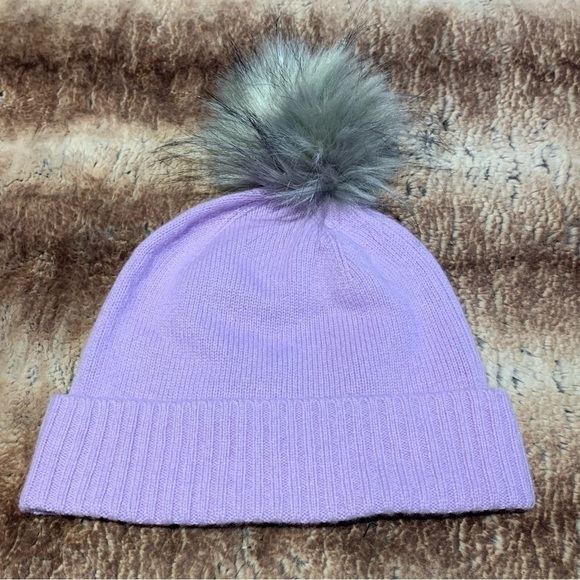 Nordstrom Rack Cashmere Pom Beanie Purple - Picture 2 of 5